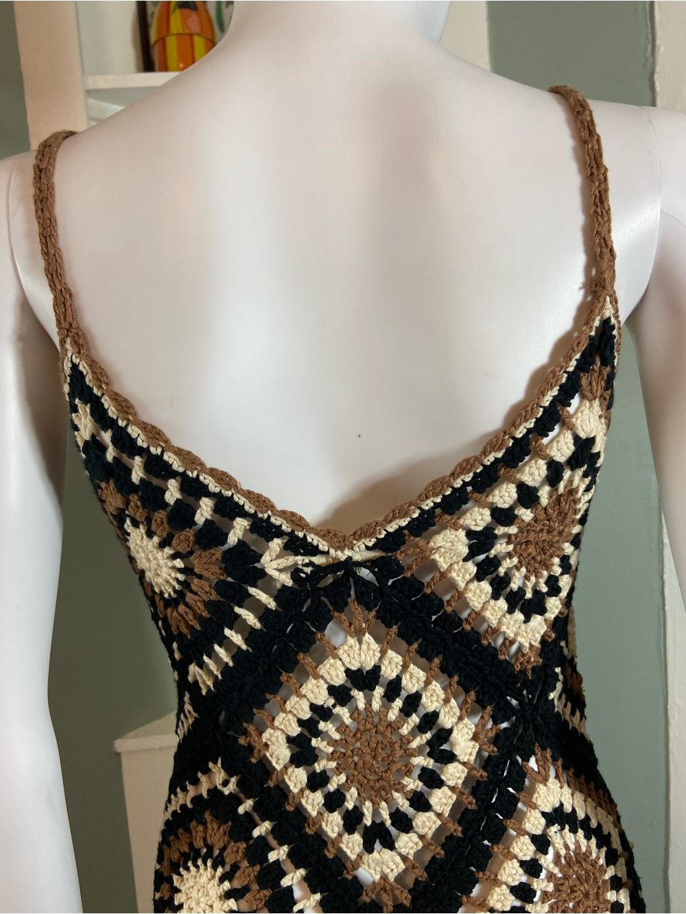 Elan Crochet Aleki Granny Square Fringe Slip Maxi Dress Sheer Coverup Small [TE] - Picture 11 of 13